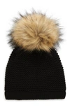 Kyi Kyi Wool Blend Beanie With Faux Fur Pom In Black/ Natural