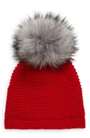 Kyi Kyi Wool Blend Beanie With Faux Fur Pom In Red/ Grey