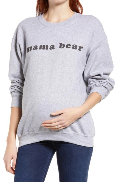 Bun Maternity Mama Bear Fleece Maternity/nursing Graphic Pullover In Heather Grey