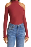 Alix Nyc Leona Turtleneck Cold Shoulder Bodysuit In Rouge