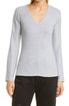 Rag & Bone The Bias Rib Knit Long Sleeve V-neck Top In Light Grey