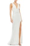 Mac Duggal Sparkle Sequin Sheath Gown In White