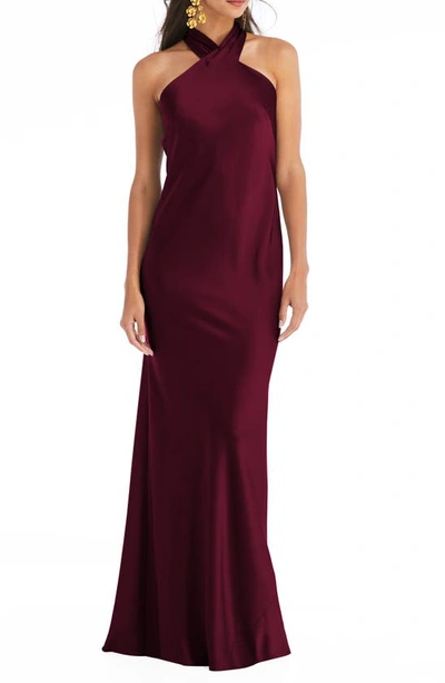 Lovely Draped Twist Halter Tie-back Trumpet Gown - Imogen In Red