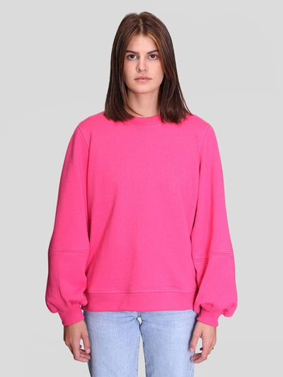 Ganni Puff Sleeve Sweatshirt In Shocking Pink