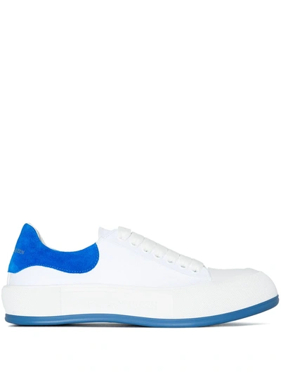 Alexander Mcqueen White Deck Plimsoll Low Top Sneakers In White,blue