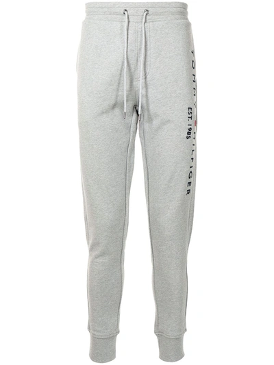 Tommy Hilfiger Logo-embroidered Drawstring Cotton Track Pants In Grau