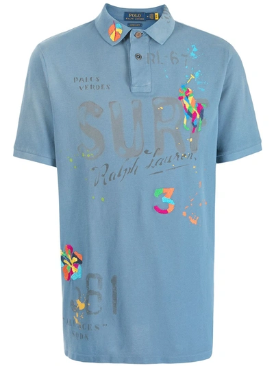 Polo Ralph Lauren Tropical-embroidered Mesh Polo Shirt In Blau