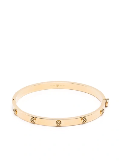Tory Burch Miller Logo-charm Bangle Bracelet In Gold