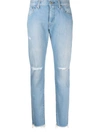 Junya Watanabe Distressed Skinny-cut Jeans In Blau