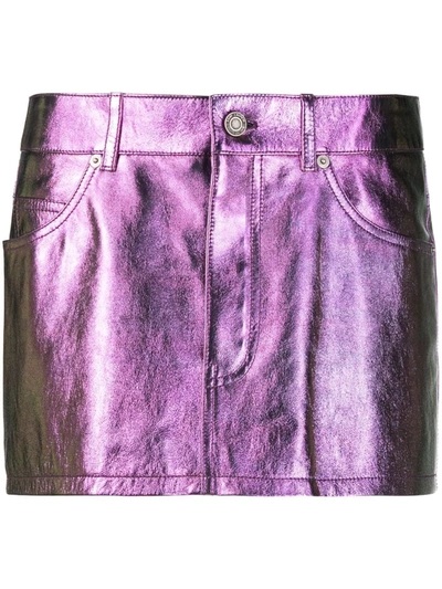 Saint Laurent Metallic Textured-leather Mini Skirt In Beige