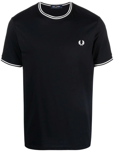Fred Perry Logo-embroidered Cotton T-shirt In Black