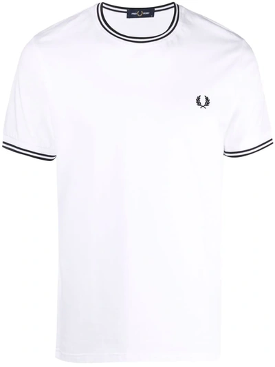Fred Perry Logo-embroidered Cotton T-shirt In White