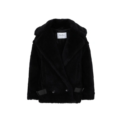 Max Mara Alpaca Cristin Teddy Biker Jacket In Black