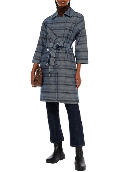 Hofmann Copenhagen Dahlia Belted Striped Denim Coat In Blue