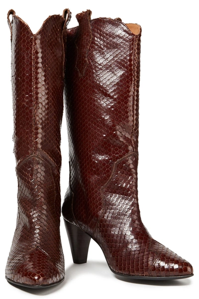 Gestuz Snake-effect Leather Boots In Brown