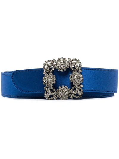 Manolo Blahnik Hangisi Crystal-embellished Belt In Blue