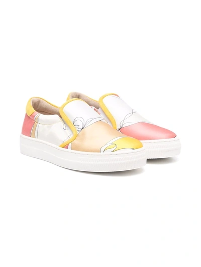 Emilio Pucci Junior Abstract-print Slip-on Trainers In 粉色