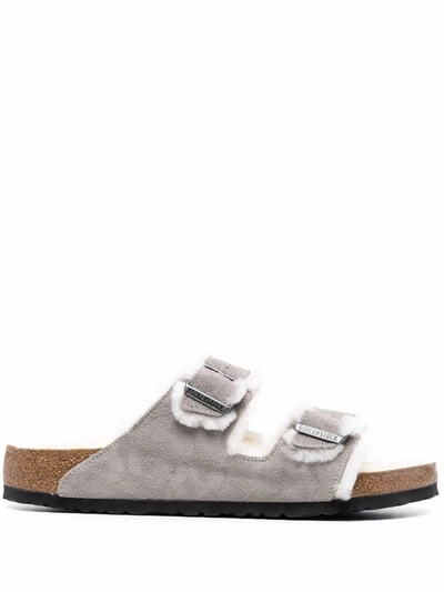 Birkenstock Arizona Shearling-lined Suede Sandals In Grey