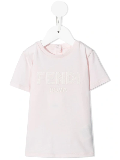 Fendi Babies' Logo Crew-neck T-shirt In 粉色
