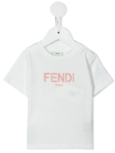 Fendi Babies' Logo-print Cotton T-shirt In 白色