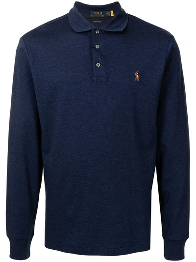 Polo Ralph Lauren Logo-embroidered Long-sleeve Polo Shirt In 蓝色