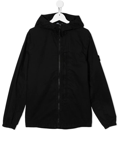 Stone Island Junior Teen Zip-up Hooded Jacket In Black