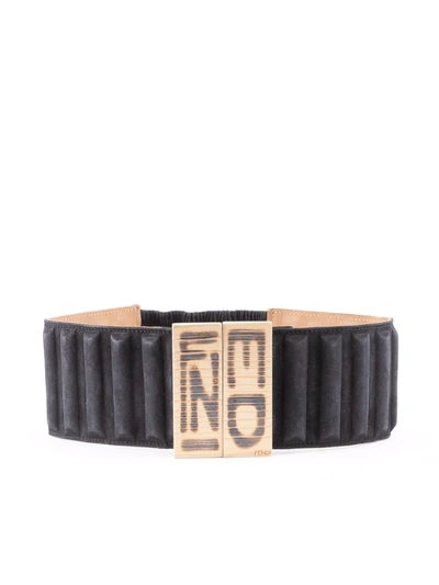 Pre-owned Fendi Logo Buckle Ribbed Belt In 黑色