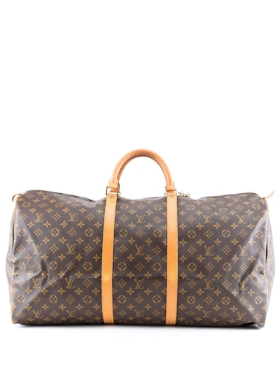 Pre-owned Louis Vuitton 1990s  Monogram Keepall Boston 60 Travel Bag In 褐色
