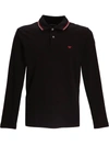 Emporio Armani Black Long Sleeve Polo Shirt With Logo Embroidery In Stretch Cotton Man In Black