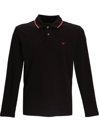 EMPORIO ARMANI EMBROIDERED-LOGO LONG-SLEEVED POLO SHIRT