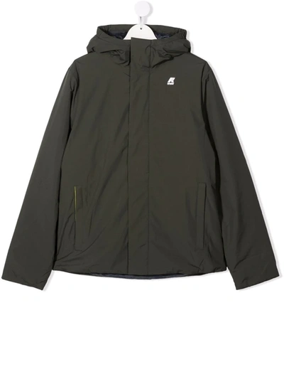 K-way Kids' Jack Ripstop Marmotta Hooded Jacket In 绿色