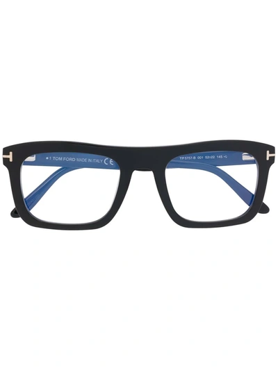 Tom Ford Polished-effect Square-frame Glasses In 黑色