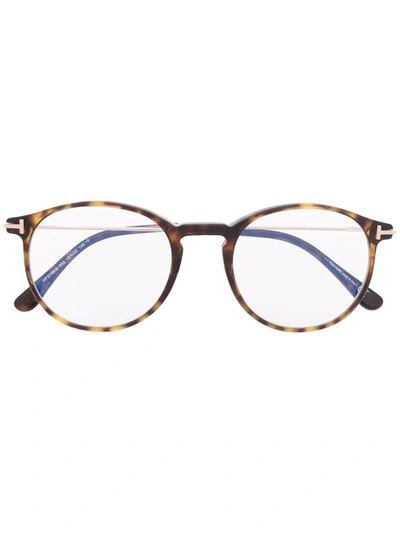 Tom Ford Tortoiseshell-effect Round-frame Glasses In 褐色
