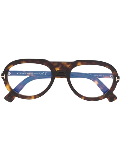 Tom Ford Tortoiseshell-effect Aviator-frame Sunglasses In 褐色