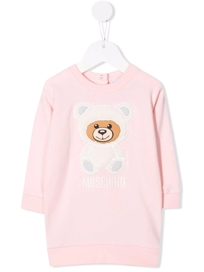 Moschino Babies' Teddy Bear-embroidered Jersey Dress In 粉色