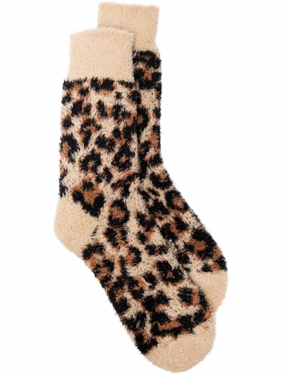 Balenciaga Leopard-print Fluffy Socks In 中性色