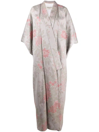 Pre-owned A.n.g.e.l.o. Vintage Cult 1970s Floral Jacquard Kimono In 灰色