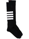 Thom Browne Calzini Lunghi 4 Bar In Cotone Leggero In 黑色