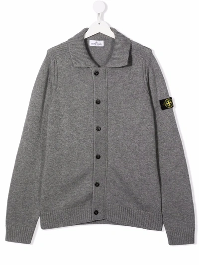 Stone Island Junior Teen Compass Patch Button-up Cardigan In 灰色