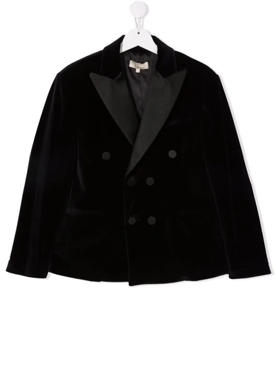 Elie Saab Junior Kids' Contrast-colour Double-breasted Blazer In 黑色