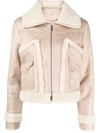 MOTHER FAUX SHEARLING-TRIM ZIP-UP JACKET