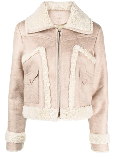 Mother Faux Shearling-trim Zip-up Jacket In Lucky Penny