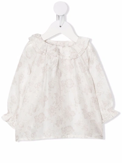 Bonpoint Babies' Floral Print Blouse In 白色
