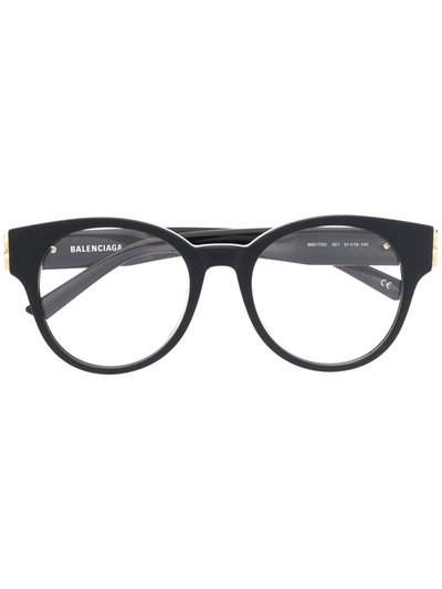 Balenciaga Double B Logo Round-framed Glasses In 黑色