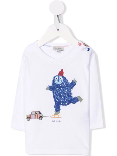 Paul Smith Junior Babies' Cartoon-print Organic-cotton T-shirt In 白色