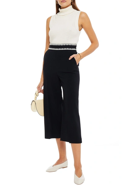 Red Valentino Cropped Embroidered Crepe Straight-leg Trousers
