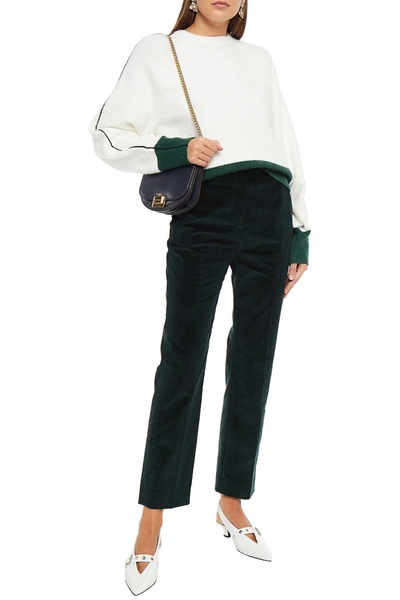 Victoria Victoria Beckham Cropped Cotton-blend Corduroy Straight-leg Trousers In Dark Green