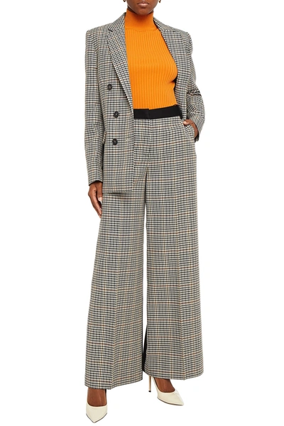 Victoria Victoria Beckham Crepe-paneled Houndstooth Tweed Wide-leg Trousers In Grey