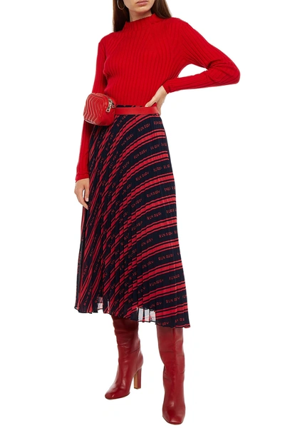Claudie Pierlot Soudain Pleated Printed Chiffon Midi Skirt In Red
