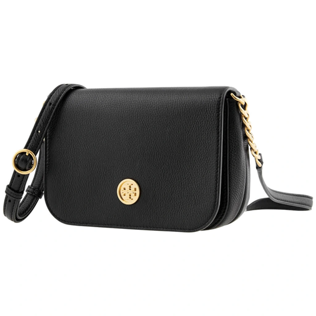 Tory Burch Black Mason Flap Crossbody Bag In Black,gold Tone